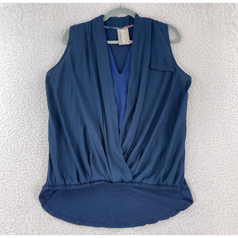 Dolan Navy Blue‎ Draped V-Neck Sleeveless Shirt Womens Pullover Size Medium